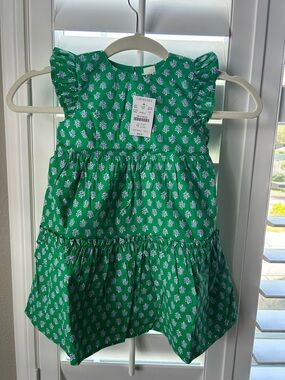 NWT- J. Crew Crewcuts Green Dress with Blue and White Floral Print- Size 3